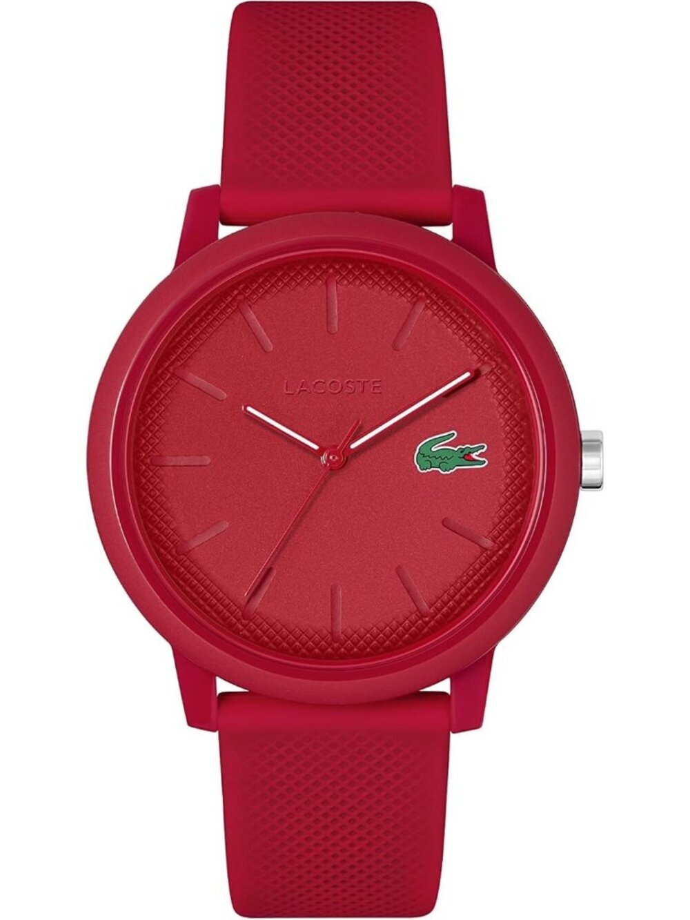 Men's All Red Rubber Strap Analog Quartz TR90 Case Premium Sporty Round Watch